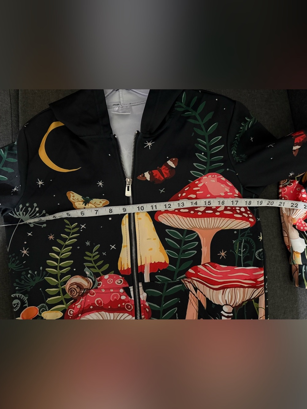 Black Mushroom Print Zip-Up Hoodie Jacket - Picture 4 of 4
